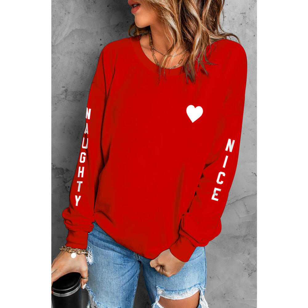 Red Letters Print Long Sleeve Pullover Sweatshirt